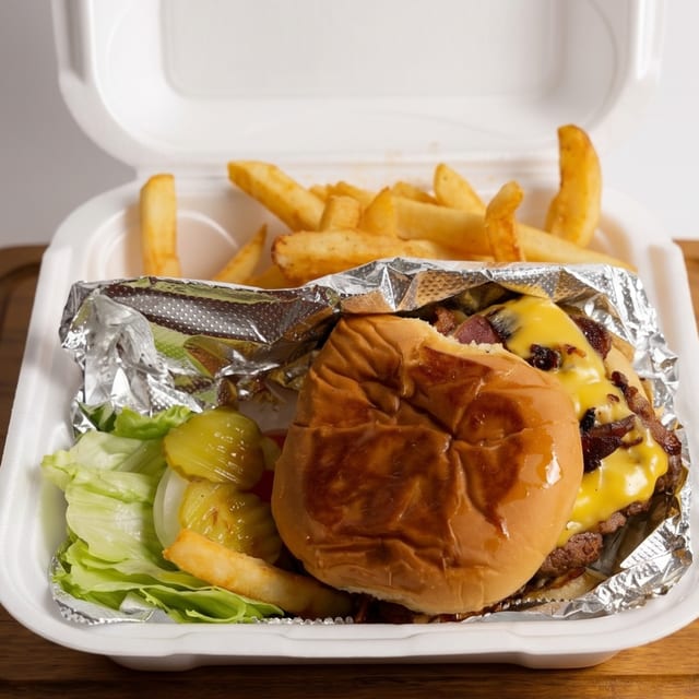 Bacon Cheese Burger & 1 Side.
