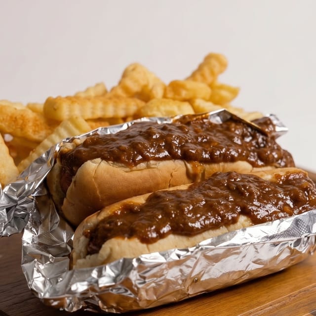 2 Chili Dogs Beef & 1 Side.