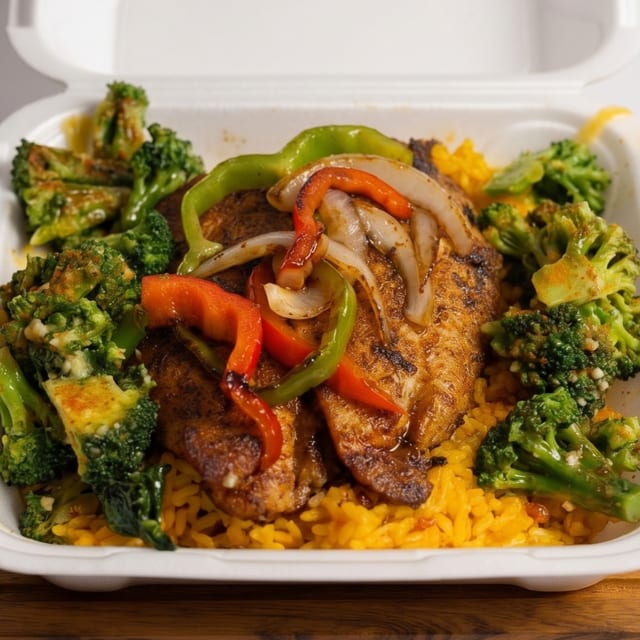 2 Pc Grilled Catfish Yellow Rice & Broccoli.